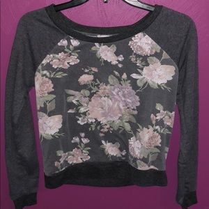 Charlotte Russe Wish & Whim Gray Floral Sweatshirt